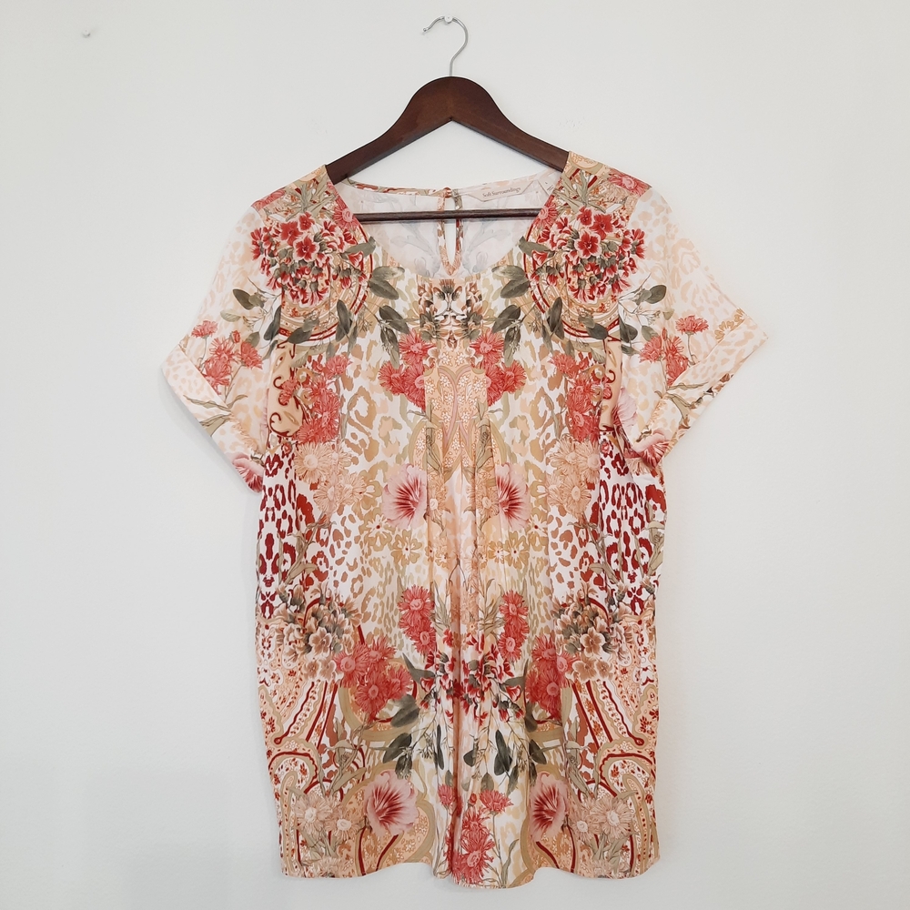 Soft Surroundings botanical print airy short sleeve top Large